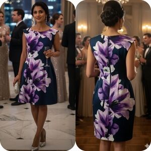 Vince Camuto 2 Dark Romantic Feminine Garden Party Wedding Guest Floral Dress